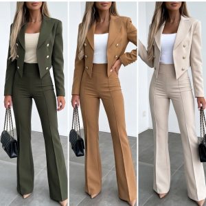 Chic Cropped Gabardine Suit